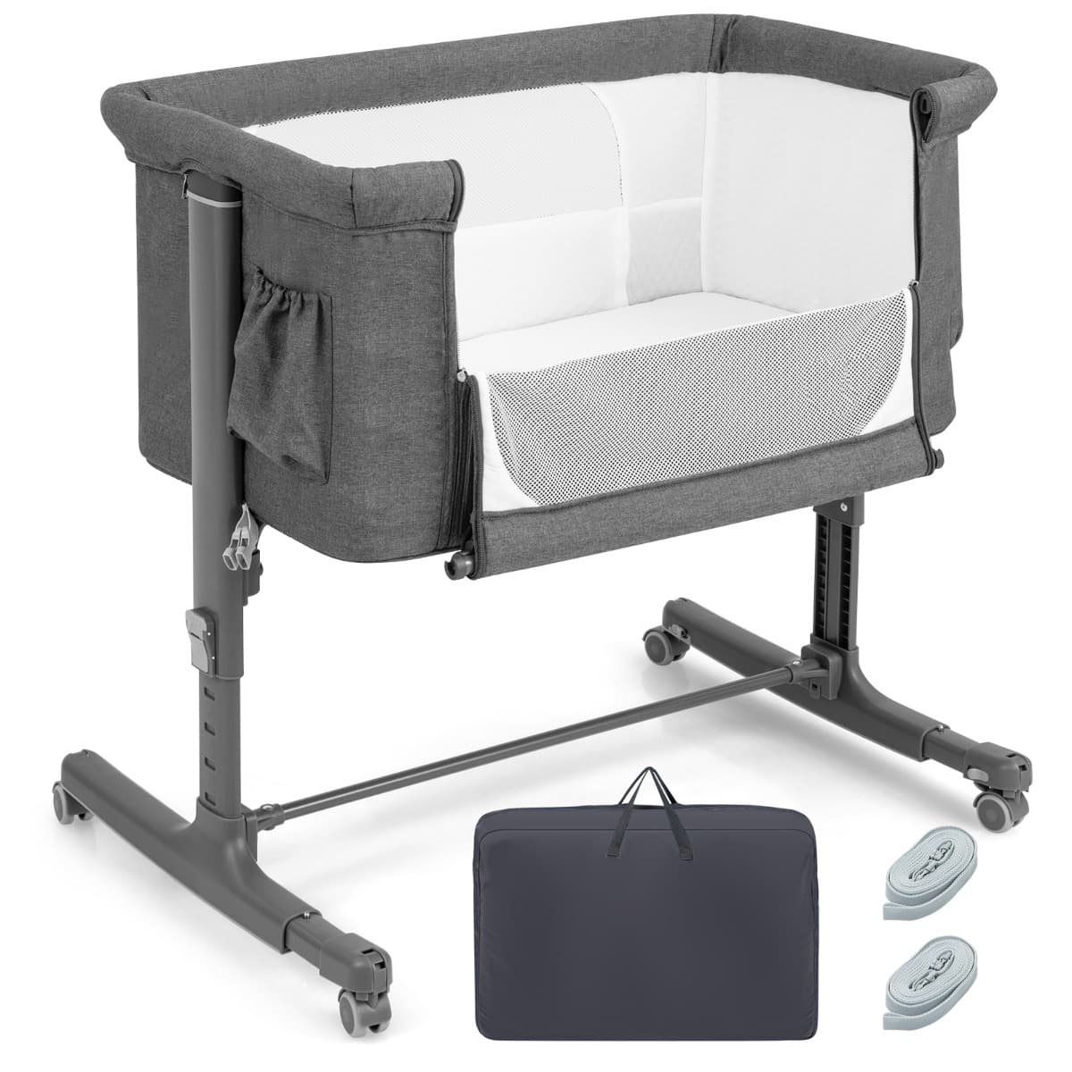 CostwayLit Cododo Bébé à 5 Hauteurs Réglables Charge 9KG Lit Berceau Maille Respirante Sac de Voyage pour Bébé 0-6 Mois Gris Foncé