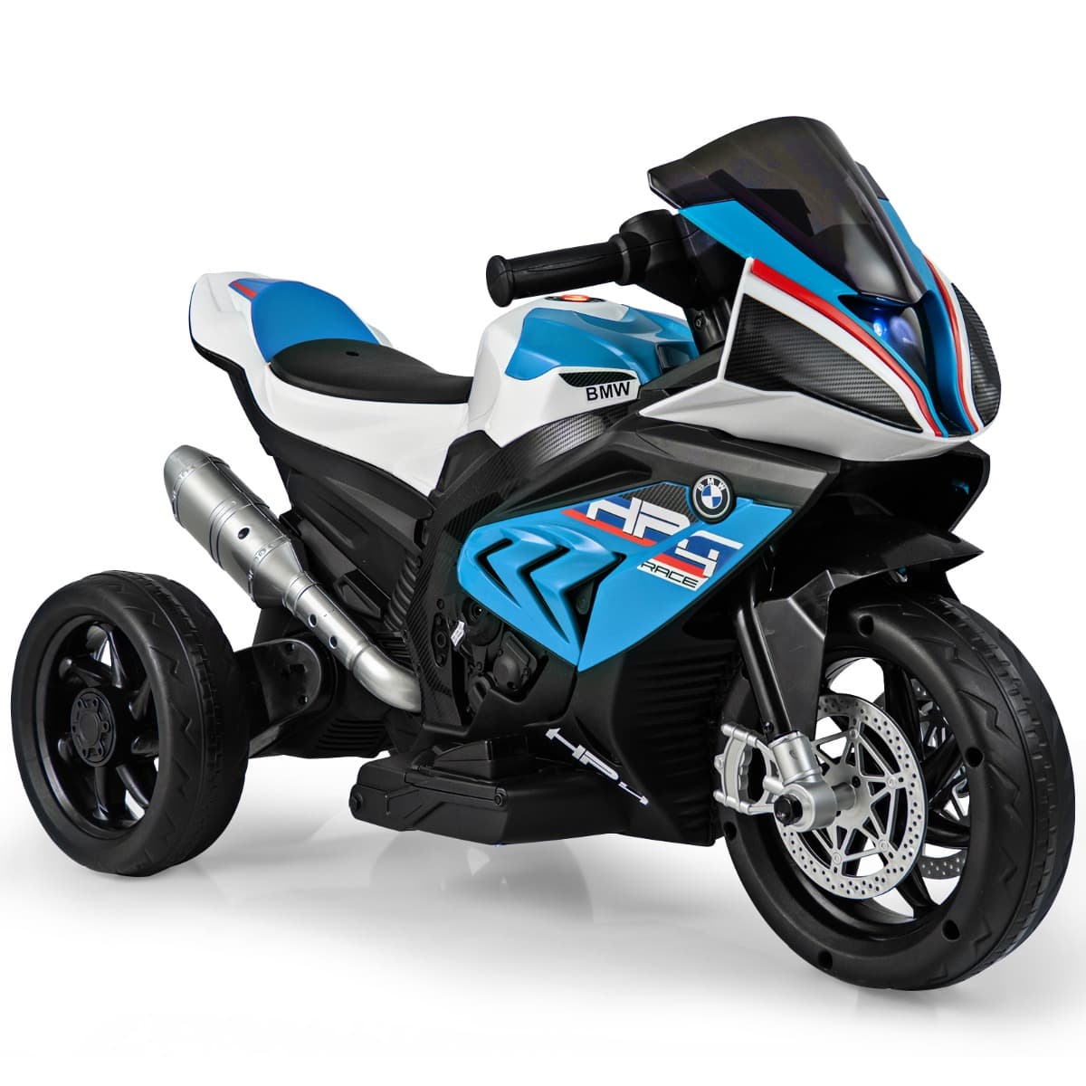 CostwayBMW Moto Électrique 6V pour Enfants 3-8 Ans 3 km/h USB Musique Lumineux Cadeau Idéal Noël pour Enfants Bleu
