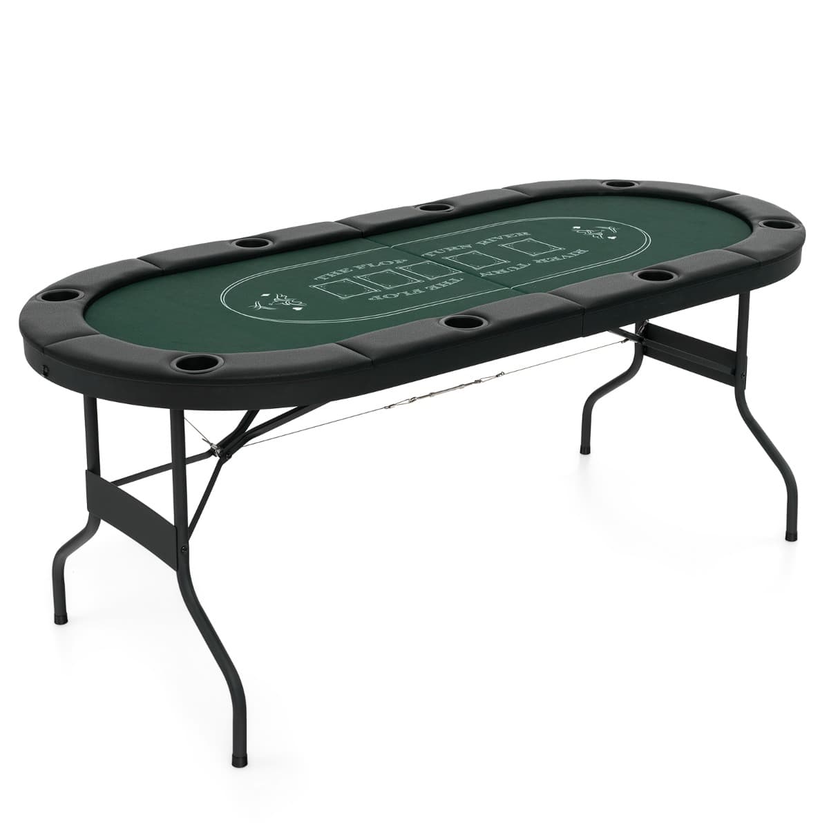 CostwayTable de Poker Ovale Pliable de 182 cm pour 8 Joueurs Table de Jeu de Cartes pour Blackjack Texas Hold'em Porte-gobelets en Métal Vert