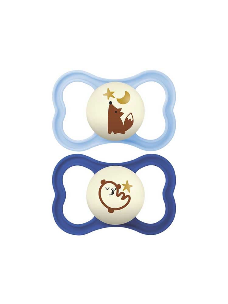 Sucettes MAM Perfect Night 18 mois et plus - Lot de 2 - Couleur : Tigre et Étoiles Bleus